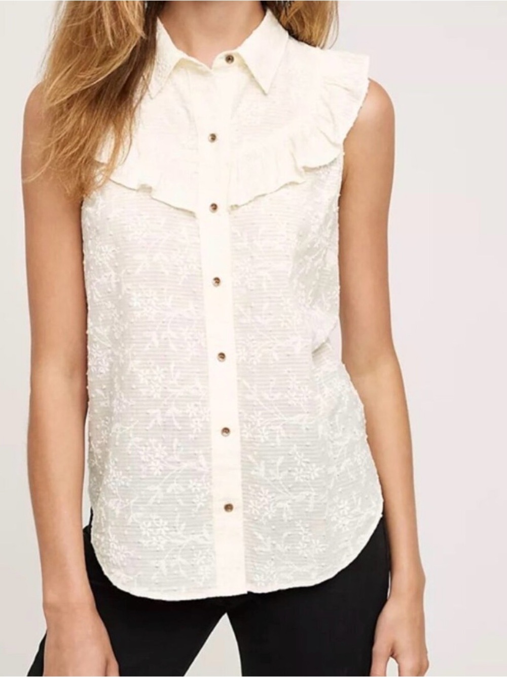Anthropologie Windflower Blouse Size 12 Sleeveless Ruffle Button Top